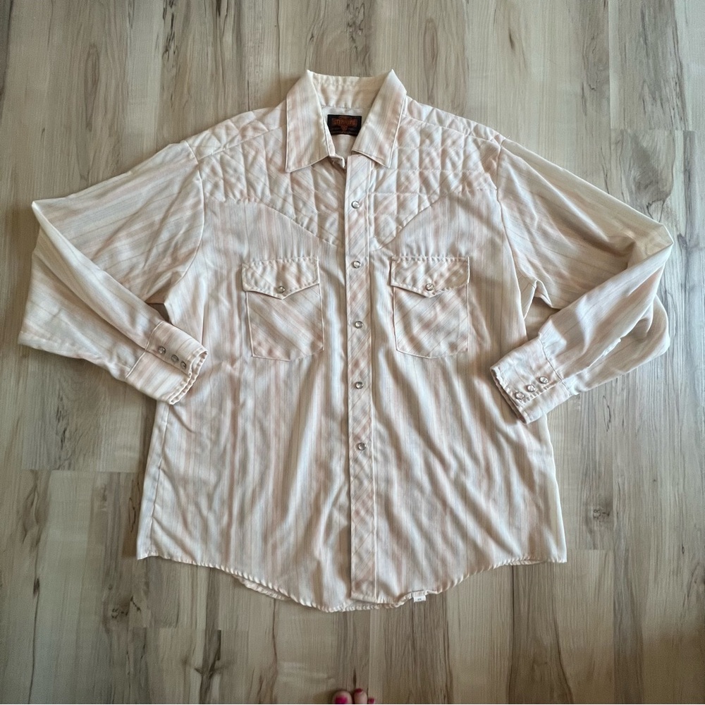 Vintage Stir-Ups Quilted Pearl Snap Long Sleeve Shirt Peach Cowboy Western XL